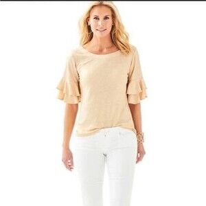 Lilly Pulitzer Lula Sand Dune Metallic Gold Linen Top